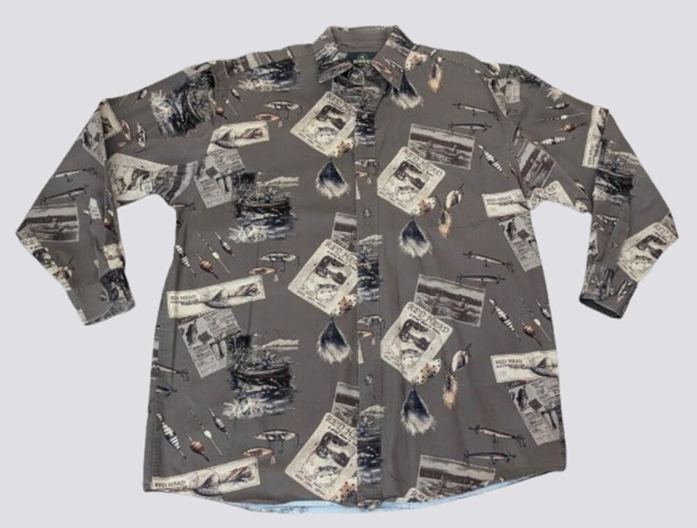 REDHEAD Mens Long Sleeve Button Front Fishing / Camp Shirt XL